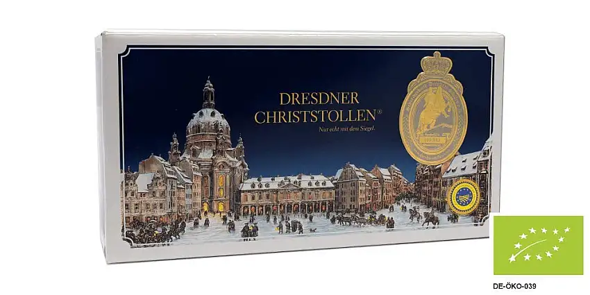 1kg Original BIO Dresdner Christstollen - der leckere Stollen aus Dresden als edles Weihnachtsgebäck - perfekt als Geschenk