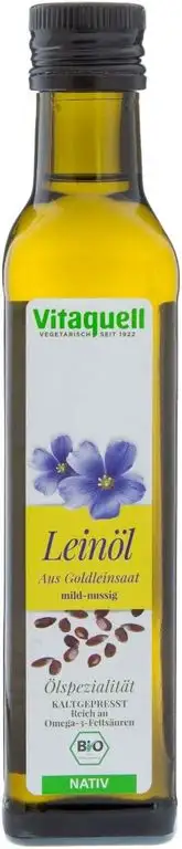 Vitaquell Bio Omega 3 Leinöl aus Goldleinsaat 250 ml, reich an Omega 3 Fettsäuren, insbesondere α--Linolensäure (55 %)