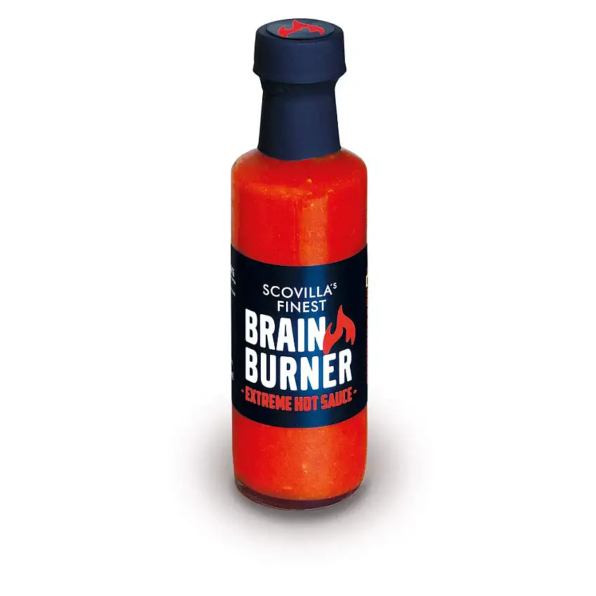Scovilla´s Finest BRAIN BURNER 100ml | Extrem Scharfe Chilisauce mit Trinidad Scorpion & Carolina Reaper | Hot Sauce