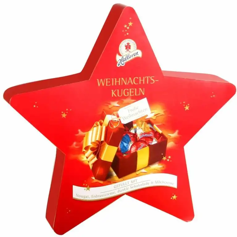 Original Halloren Schokoladen Kugeln in Geschenkverpackung WEIHNACHTSSTERN (4 Geschmacksvarianten / 16 Stück - 166 g) WEIHNACHTEN - HIGHLIGHT