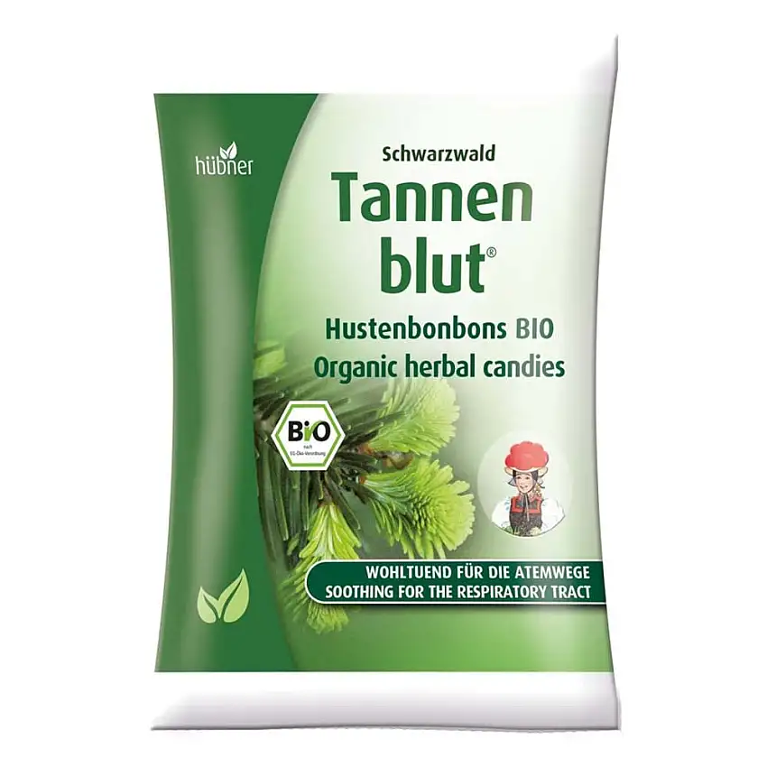 Hübner Tannenblut gefüllte Hustenbonbons | In BIO-Qualität | Wohltuend für die Atemwege | Mit ausgesuchten Kräutern | Vegetarisch und lactosefrei | 75 g |