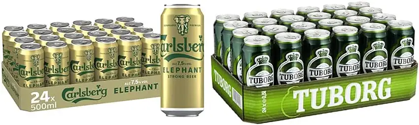 Carlsberg Elephant 7,5% Stark Bier, Dose Einweg (24 x 0.5 L) & Tuborg Pilsener, Bier Dose Einweg (24 x 0.5 L)