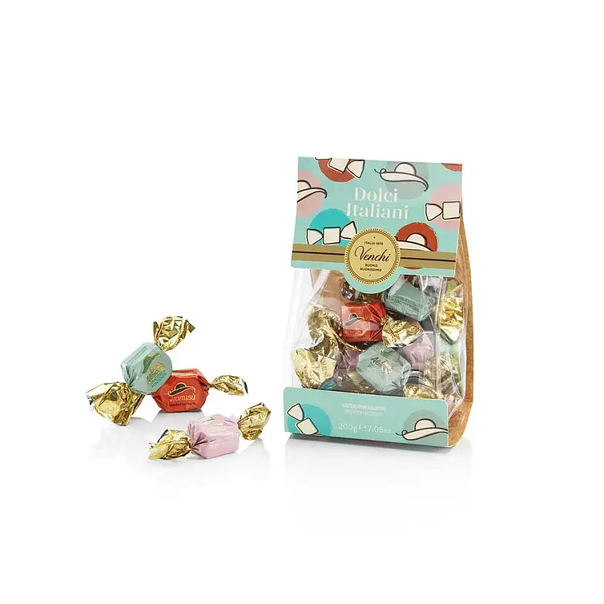 Venchi - Italian Desserts Kollection - Pralinen aus klassischem und dunklem Tiramisu, Pannacotta und Karamell, Mandel und dunkler Schokolade, 200 g - Geschenkidee - Glutenfrei