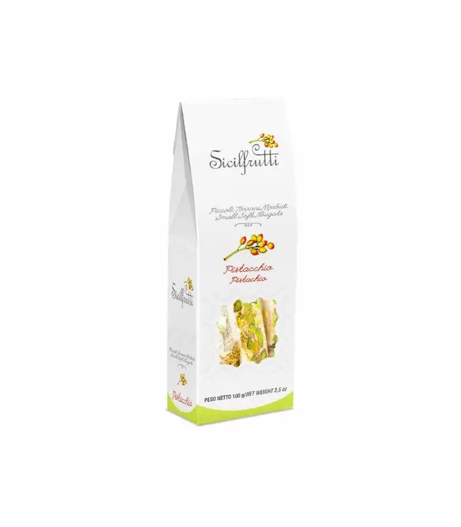 SICILFRUTTI MINI NOUGAT PISTAZIEN 100 Gr. klassisches weiches und knuspriges italienisches Dessert, ausgezeichnet zu Süß- und Likörweinen.