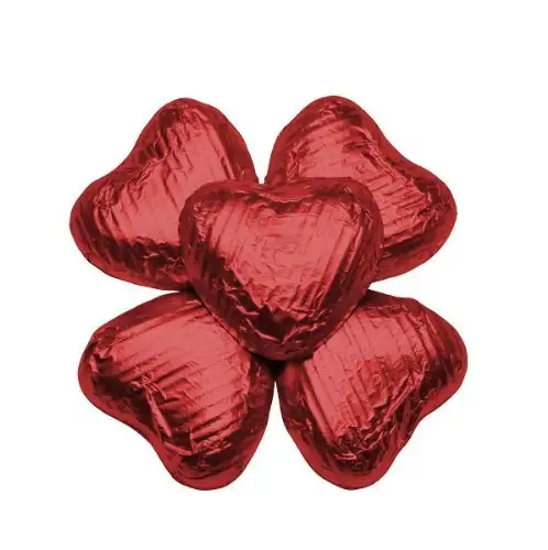 FLAIRELLE® Vollmilch Schokoherzen klein in Folie, Rot, zarte mini Schokoladenherzen, Hochzeit Schokolade in Herzform, Gastgeschenke, Give Aways, Valentinstag, Muttertag Weihnachts-Schokolade, 50 Stück