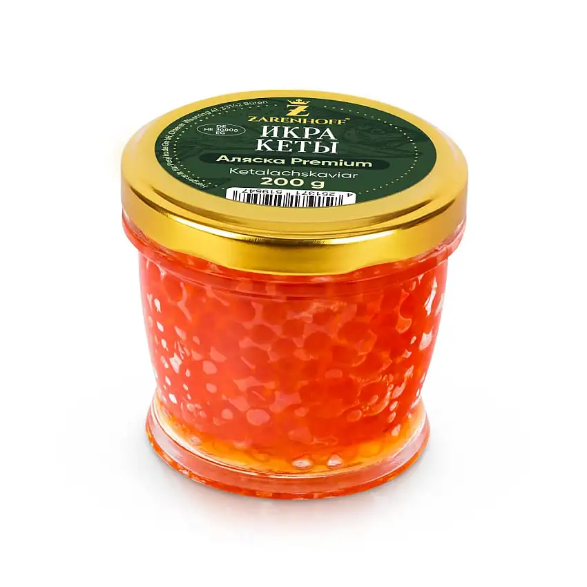 Kaviar Lachskaviar Alaska Keta Premium, 200 g Glas, Roter Ketalachskaviar, икра Кеты caviar Wildlachskaviar