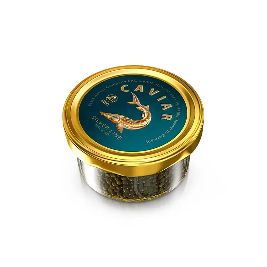 Schwarzer Störkaviar 50 g Silver Line, Malossol Fischkaviar, Schwarzer Kaviar, Sibirische Stör Beluga
