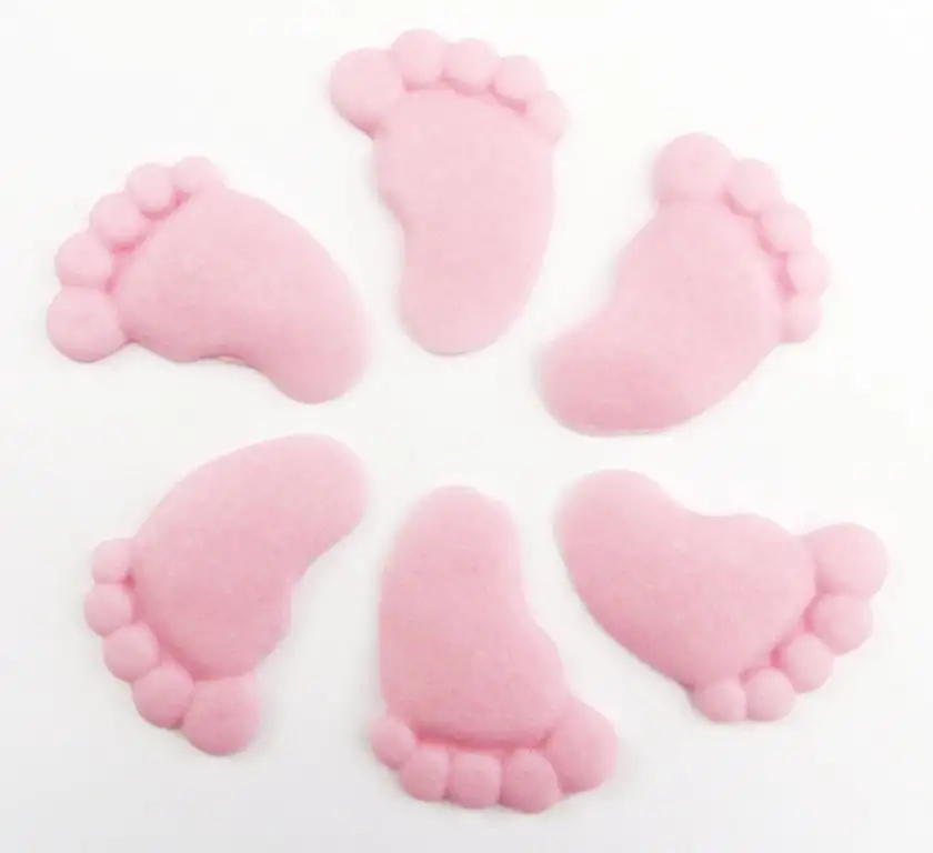 6 handgemachte Große Babyfüßchen aus Zucker / 6 Sugar Large Baby Pink Feet