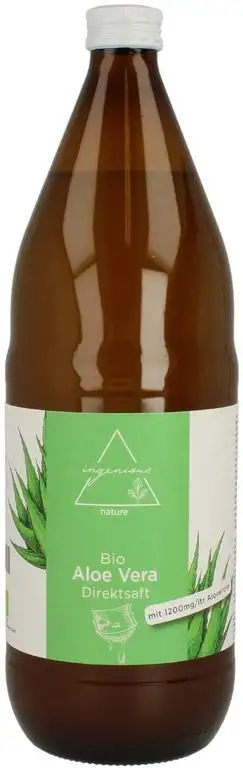 ingenious nature® Bio Aloe Vera Direktsaft - 1 Liter in Glasflasche, 1200 mg/ltr (+/- 20%)