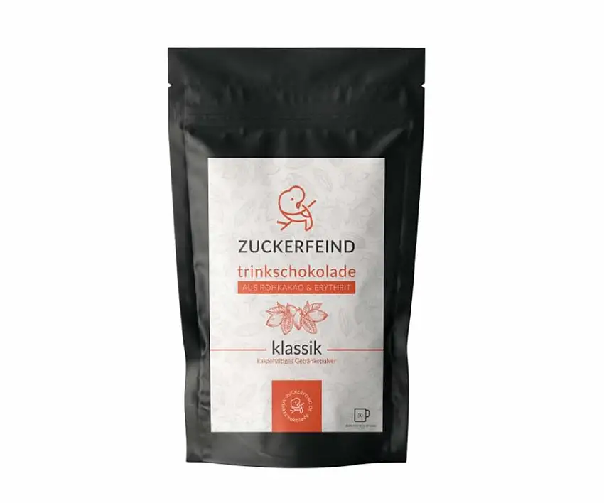 ZUCKERFEIND trinkschokolade "klassik" | aus Rohkakao (60,5%) & Erythrit | mit echter Bourbon Vanille | Fair für alle | 500g ≙ 50 Portionen