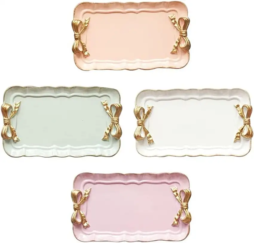 GJRFYJ Kreative Harz Dessertteller Gold Macarons Farbe Schleife Kuchen Ablagen Schmuck Display Ablage Essen Teller Organizer Dekor (Color : A, Size : 20 * 12cm)