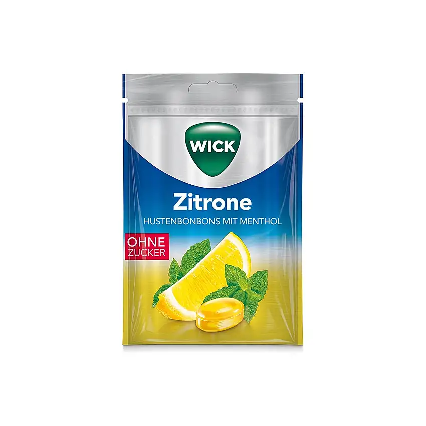 WICK Hustenbonbons Zitrone und natürliches Menthol ohne Zucker Vorratspack – Wohltuendes Hustenbonbon mit Zitronensaft und Menthol für ein tiefes Atemerlebnis – 20er Pack (20 x 72 g)