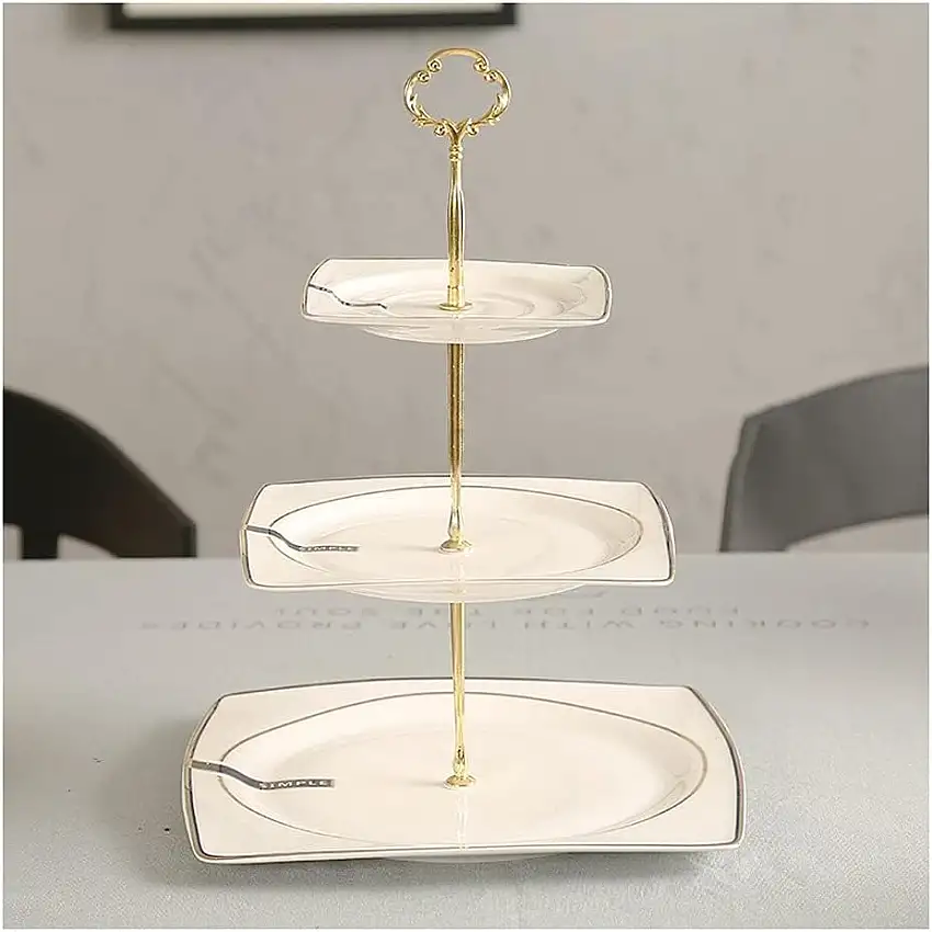 TBUDAR Obstkorb Früchtekorb Dreischichtige Dessert Zucker-Frucht-Kuchen-Snack-Snack-Rack Home Creative Modern Fach-Teller-Ständer Obstkorb Tischdekoration Obstschale (Color : B)