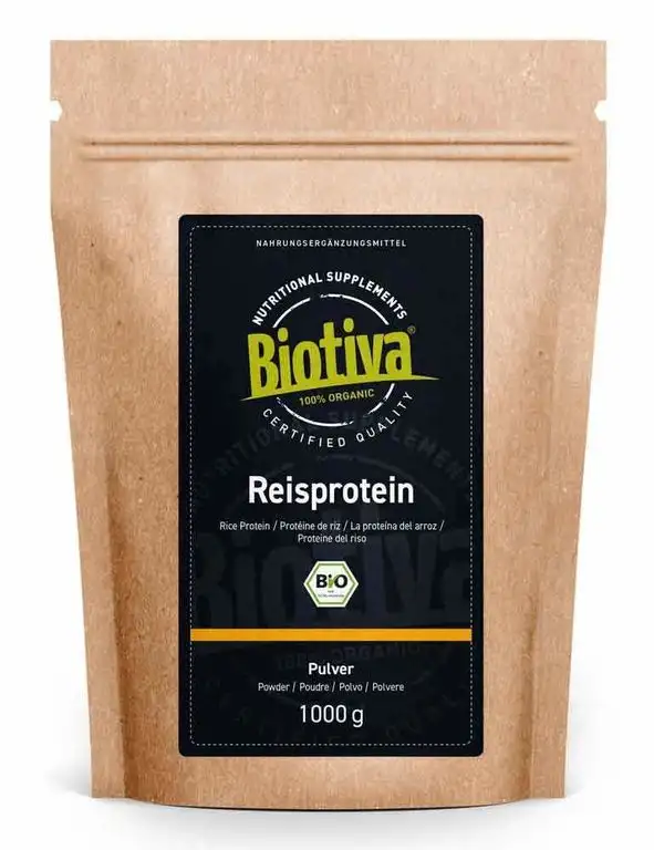 Reisprotein Bio 80% Protein 1kg - vegane Proteinquelle - ohne Zusätze - Frei von Gluten, Soja und Lactose - Top Bio Qualität - Abgefüllt und kontrolliert in Deutschland (DE-ÖKO-005)