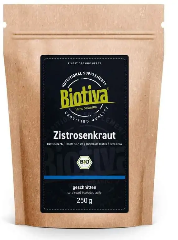 Zistrosenkraut Bio 250g Cistus Incanus - hochwertigste Bio-Qualität - Vorratspackung - Abgefüllt und kontrolliert in Deutschland (DE-ÖKO-005)