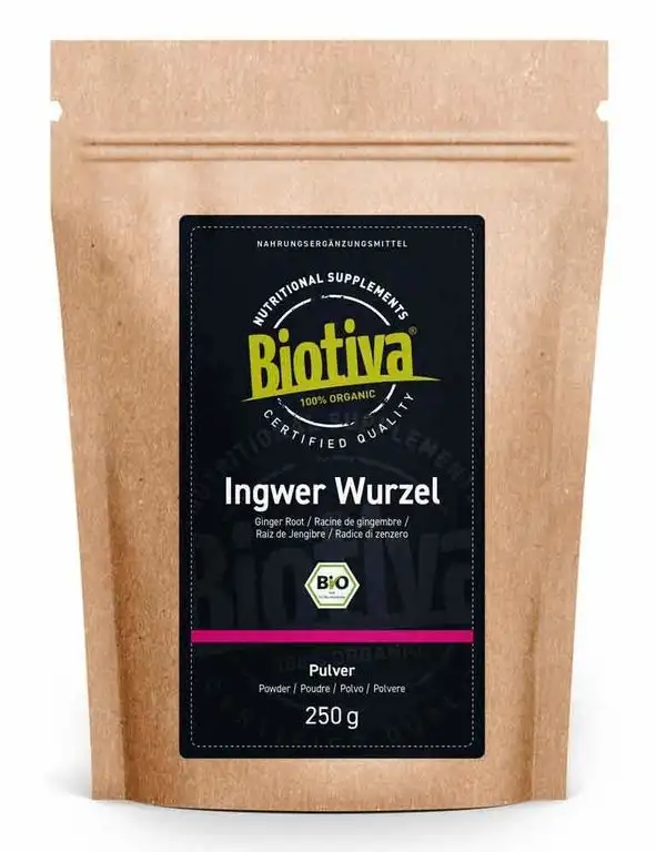 Ingwerpulver Bio 250g - Ingwer - Ingwerwurzel gemahlen - z.B. für Ingwertee und Ingwerwasser - Abgefüllt und kontrolliert in Deutschland