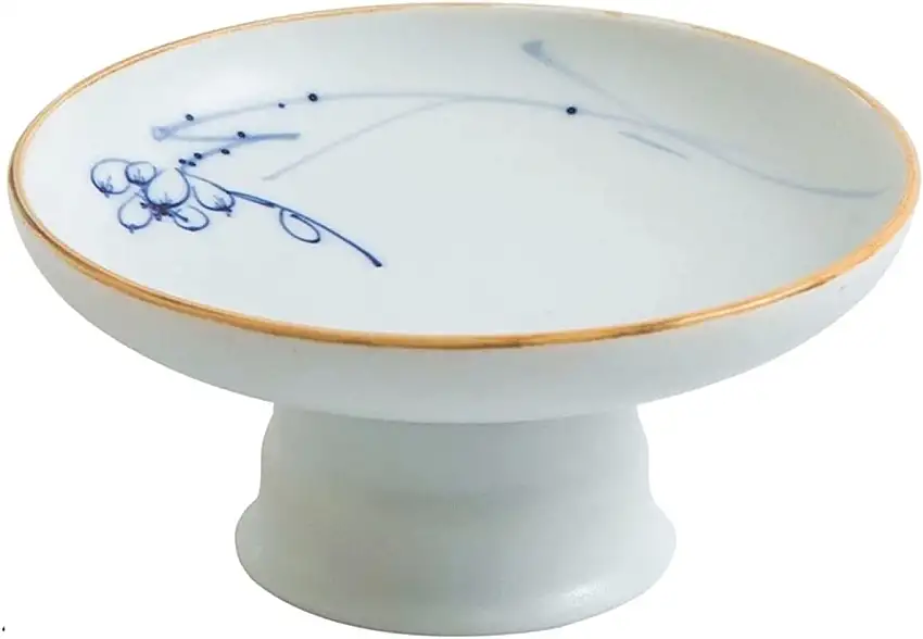 Obstkörbe Handgemalte High Plate Lotus Keramik Stehendes Tablett Rote Plum Keramik High Teller for Früchte Tee Kuchen Dessert Nuss Obstschale (Color : White, Plate Size : 5.9 inches)