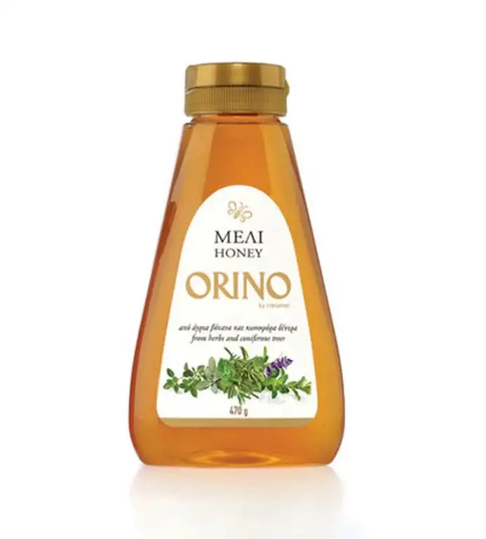 Außergewöhnlicher Honig von Kräutern & Nadelbäumen ORINO 470g Squeeze Quetsch Tube Flasche mild herb süßes Aroma griechischer kretischer Bienehonig Kreta Griechenland