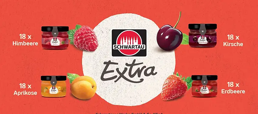 Schwartau Extra Mix-Box, Konfitüre Portionsgläser (18 x Erdbeere, 18 x Himbeere, 18 x Aprikose, 18 x Kirsche), 72 x 28,3g
