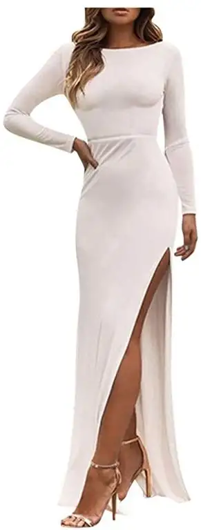 Zarupeng Damen Elegant Abendkleid Split Langarm Rückenfrei Cocktailkleid Ballkleid Schlank figurbetontes Lange Kleider Partykleid