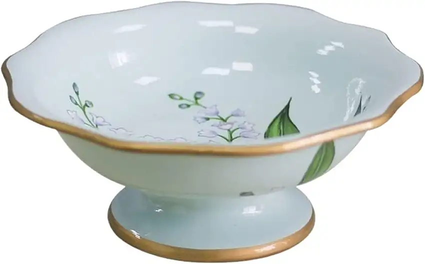 TOMYEUS Obstkörbe Handbemalte Lilie des Valley-Musters Fruchtplatte Home Dekoration Fruchtplatte Einfaches Design Multifunktional Dessertplatte Obstschale