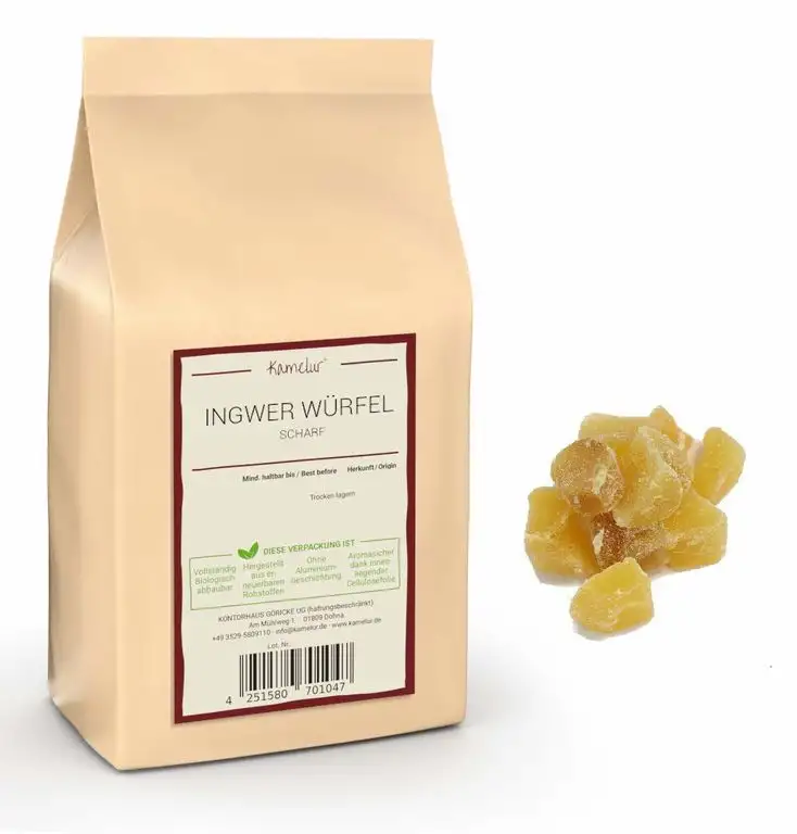 1kg Ingwer kandiert scharf - kandierte Ginger Würfel in bester Qualität – kandierter Ingwer ungeschwefelt