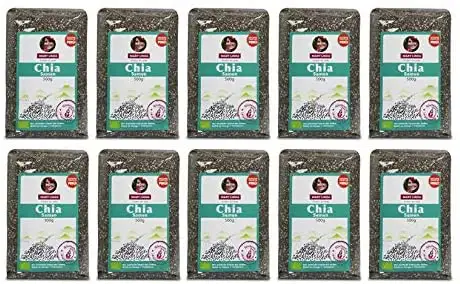 Mary Linda - Bio Chia Samen 10 x 500g - Organic Premium Chiasamen - Chiaseeds schwarz - Chia-Samen als vegane Proteinquelle - vegetarische Omega 3 & 6 Säuren - Superfood Porrigde Topping