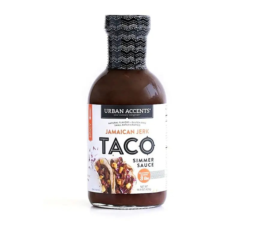 Jamaican Jerk Taco Simmer Sauce von Urban Accents (420 g) - tropisch-würzige Sauce mit Paprika, Zitrusfrüchten und Ananas