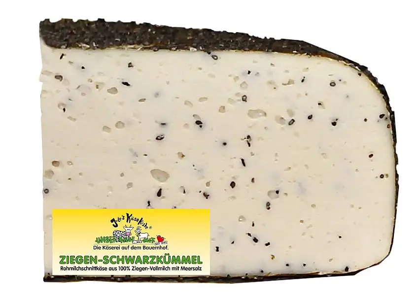 Schwarzkümmel Ziegenkäse - Mit einem Hauch von Orient aus der kleinen, bergischen Käserei Jule's Käsekiste | Rohmilchkäse | Glutenfrei | Von Natur aus Laktosefrei (1,1 KG)