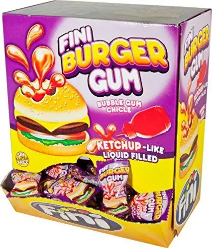 1 Box 200 Fini Kaugummi Burger Gum mit Flüssiger Füllung