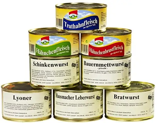 8er Set Wurstkonserven/Fleischkonserven, rd. 2,9 kg, z.B. Hausmacher Leberwurst, Mettwurst, Lebensmittelvorrat