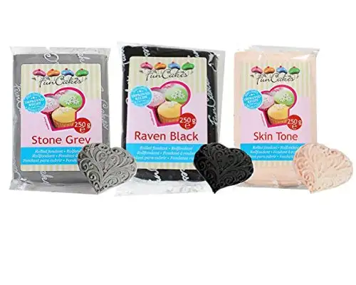 Fondant-Set 3x250g, hautfarben-grau-schwarz, Rollfondant mit Vanillegeschmack