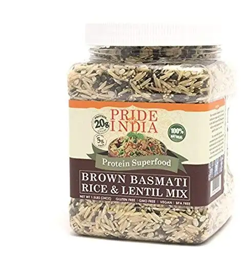 Pride Of India - Indischer Basmati-Reis Brown & Lentil Kitchari Mix - Indian Brown Basmati-Reis & linsen Kitchari Mix - Protein Supernahrungsmittel, 1,5 Pfund (680 g) Glas