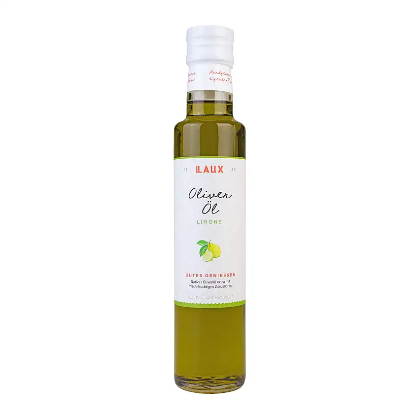 LAUX Olivenöl mit Limone aromatisiert - Feinkost Öl - Perfekt Für Salatdressing, als Gemüse Topping, oder zum Kochen – Hochwertige Zutaten – 0,25 L