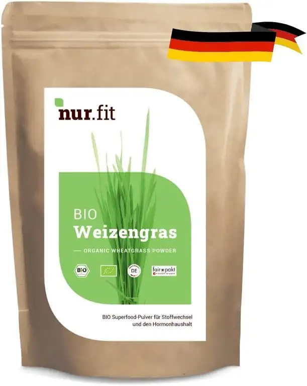 nur.fit by Nurafit BIO Weizengras Pulver 250g - rein natürliches Pulver aus Weizengras ohne Zusatzstoffe aus deutschem Anbau – Bio zertifiziertes Green-Smoothie-Pulver