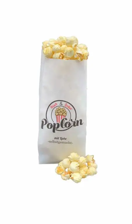 Popcorn Tüten Motiv Mit Liebe selbst gemacht 10/25/50/100/250/500/1000 Stück Popcorn Beutel 1 Liter 100 % recyclebar ca 35 Gramm (100)