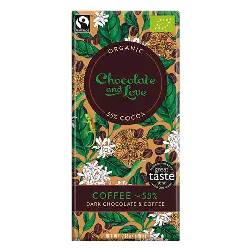 Chocolate and Love, Dunkle Schokolade Kaffee, BIO & Fairtrade, 55%, [2 x 80g.]