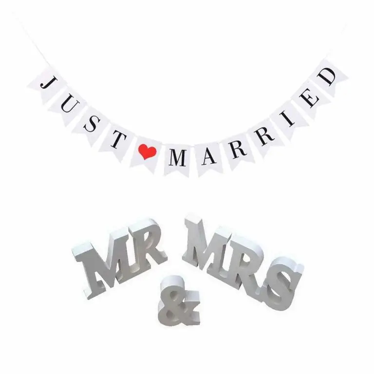 Dekoration Hochzeit aus Holz, Mr & Mrs Holz Buchstaben mit Just Married Hochzeit Banner Tortenstecker mit Love Birds Tortentopper Tortenaufsatz Hochzeitsgeschenk Hochzeit Jahrestag Torte