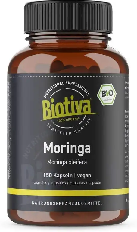 Moringa Bio Kapseln - 150 Stück - 500mg je Kapsel - hochdosiert - Top Preis-Leistungs-Verhältnis - ohne Zusätze, Trennmittel - vegan - Abgefüllt und kontrolliert in Deutschland (DE-ÖKO-005)