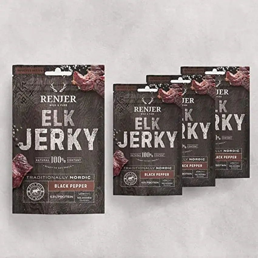 Elk Jerky Black Pepper / Elch-Jerky mit schwarzem Pfeffer - das schwedische Original - High Protein - Alternative zu Beef Jerky - aus 75g Frischfleisch