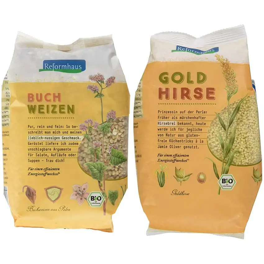 Reformhaus Buchweizen ganz Bio, 6er Pack (6 x 500 g) & Goldhirse bio, 500 g