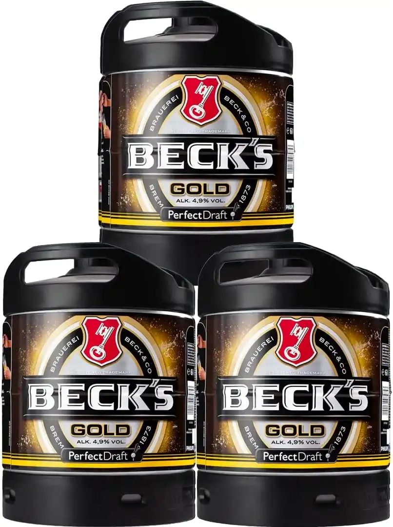 Bier PerfectDraft 3 x 6-Liter Fässer Bier. Bier passend für Zapfanlage für Zuhause. Inklusive 15euros Pfand. (Beck's Gold)
