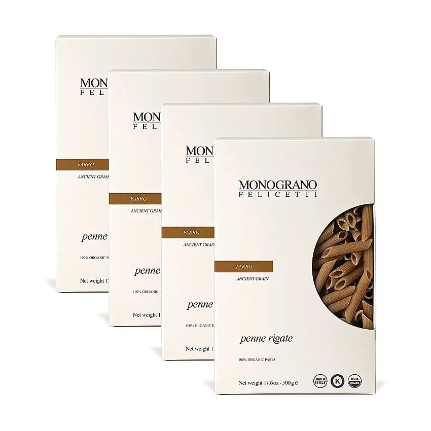 Monograno Felicetti Farro Penne Rigate Pasta, italienische Bio, gentechnikfrei, 500 g, 4 Stück