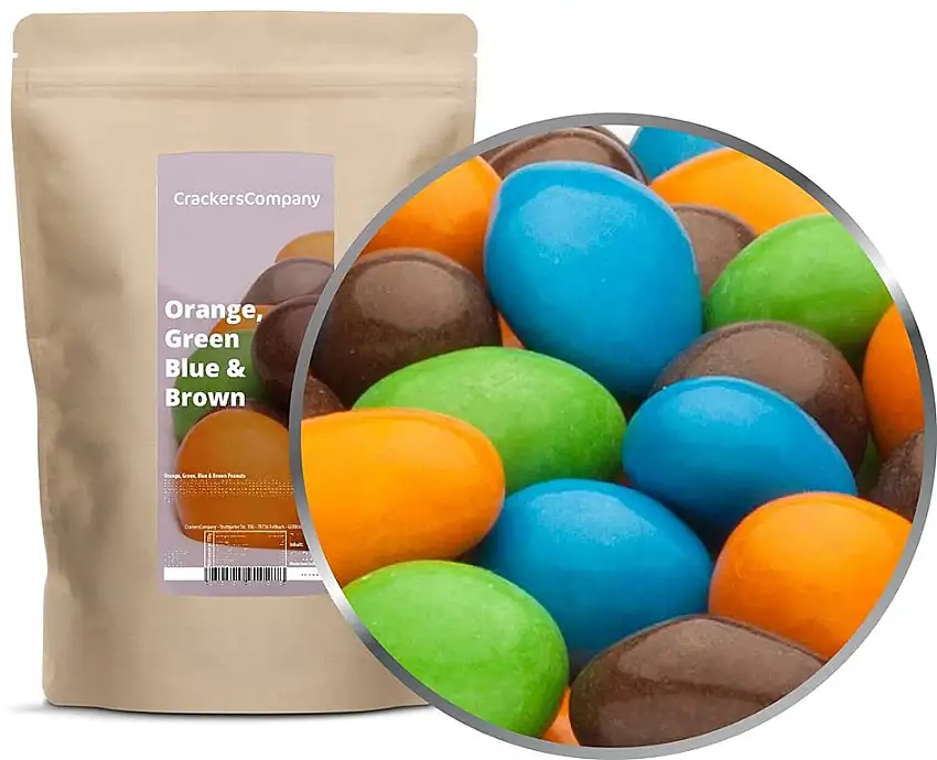 1 x 750g Erdnüsse in Vollmilchschokolade ORANGE GRÜN BLAU & BRAUN vegetarisch