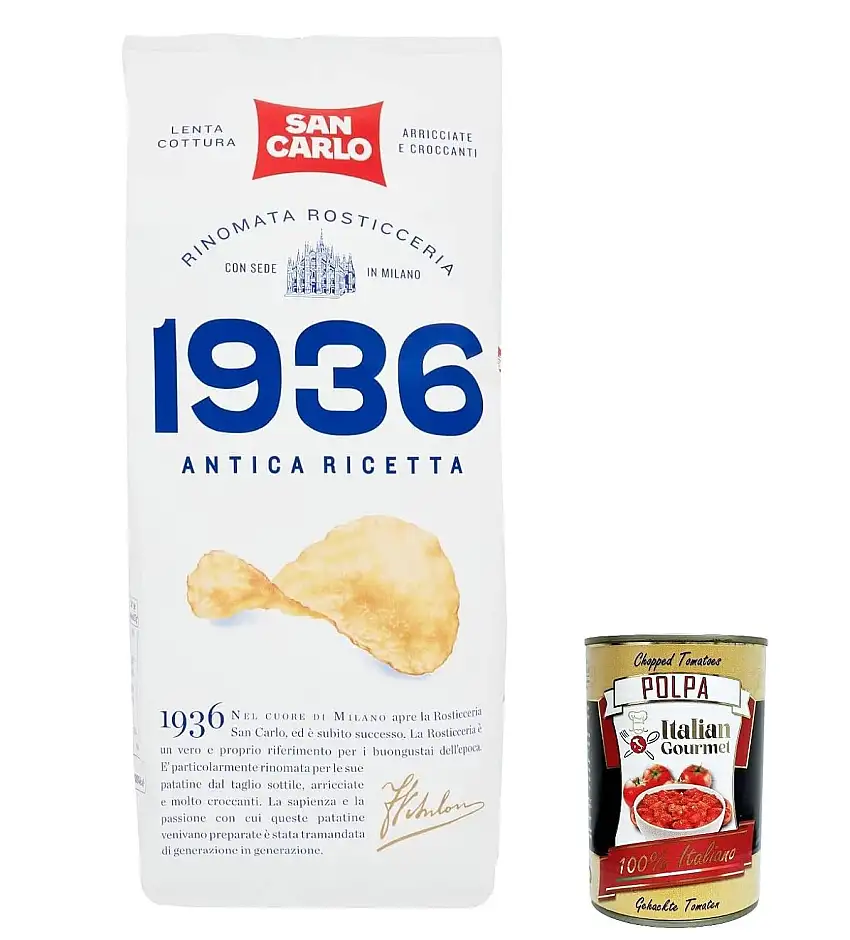 3x San Carlo 1936 Chips Patatine Kartoffelchips gesalzen 150g Kartoffel chips + Italian Gourmet polpa 400g