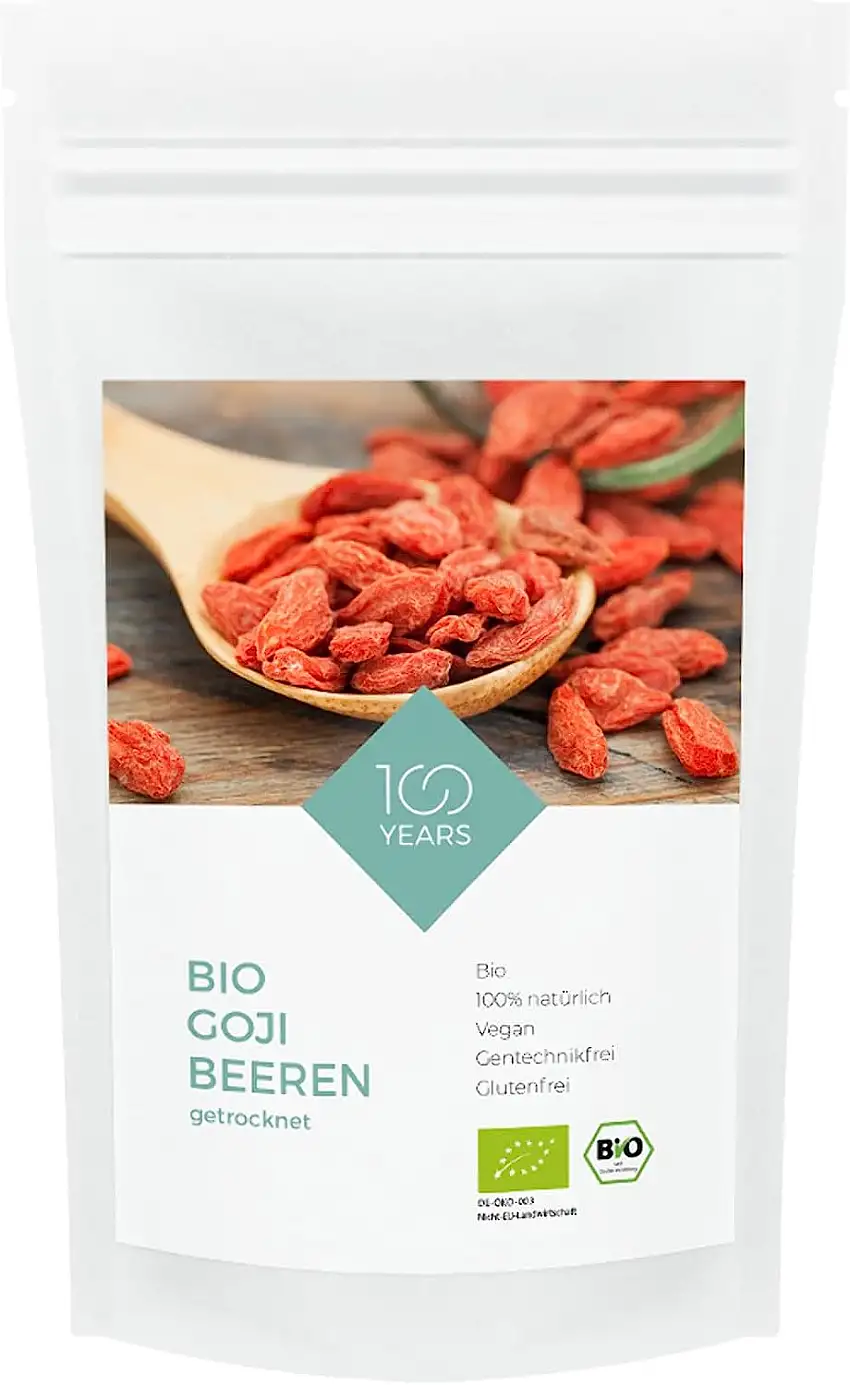 100years - Bio Goji-Beeren 1000g (1 Kg) - 100% BIO-Qualität (DE-ÖKO-003) - ungeschwefelt - naturbelassen - chinesische Wolfsbeere - ohne Zusätze