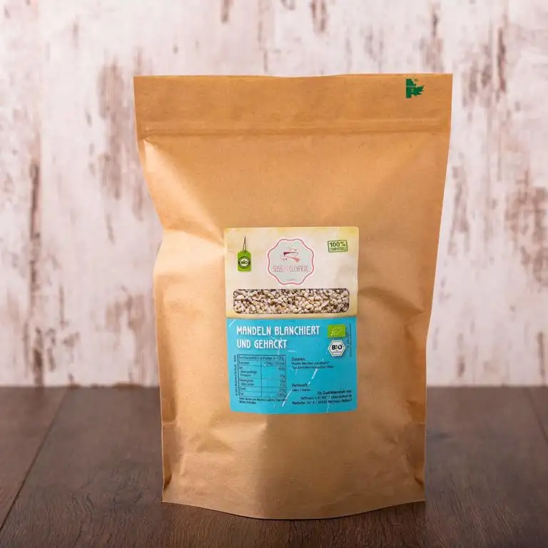 süssundclever.de® blanchiert und gehackte Mandeln Bio | 500 g | gehackt | unbehandelt | plastikfrei und ökologisch-nachhaltig abgepackt | blanchiert und gehackte Mandeln