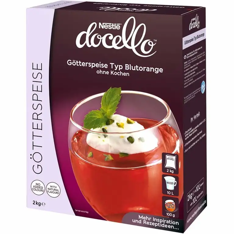 Nestlé docello Götterspeise Typ Blutorange, ohne Kochen, Dessertpulver für Wackelpudding mit Blutorangengeschmack, 1er Pack (1 x 2kg Faltschachtel)