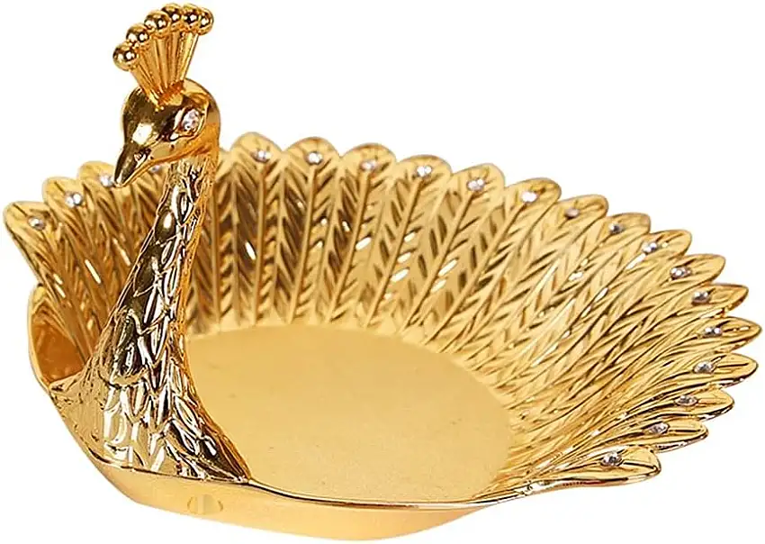 SISWIM Obstkörbe Zarte Metall Goldene Pfau Früchte Platte Aufbewahrungsschale Süßigkeitenschale Schüssel Obstschale