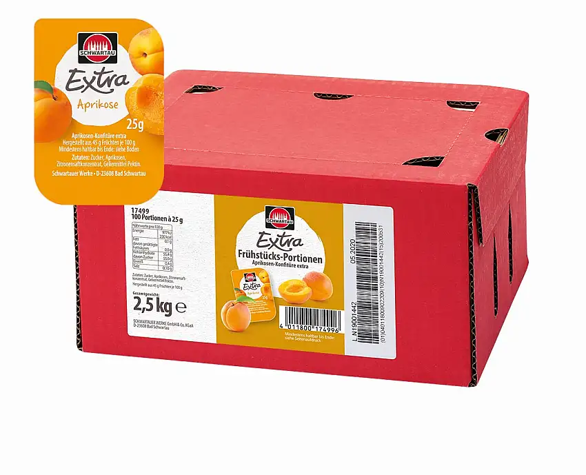 Schwartau Extra Aprikose Portionen, Konfitüre Portionsschalen, 100 x 25g